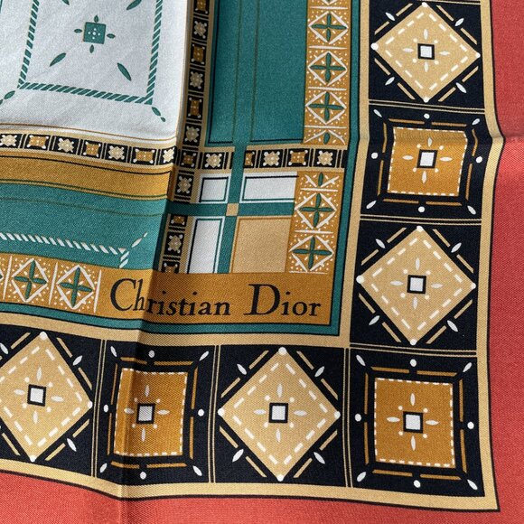Vintage Christian Dior Silk Scarf – Geometric Tile Print - Picture 8 of 15